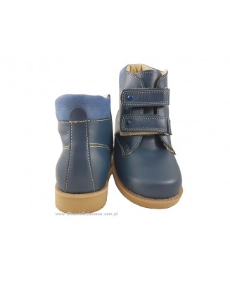8-B-89gr granatowe buty, trzewiki na rzepy zimowe z futrem, obuwie dziecięce przedszkolne 19-34  Bajbut