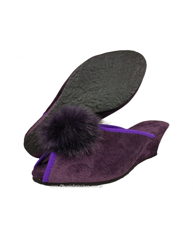 61-Puszek-CFI ciemny fiolet eleganckie kapcie pantofle papucie dziewczęce damskie z puszkiem BISBUT  35-40