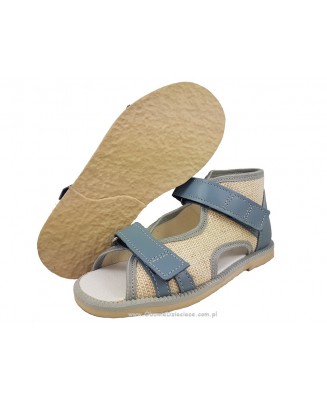 8-BS191/A MAJA popielato lniane licowe ortopedyczne profilaktyczne kapcie sandałki dziecięce przedszk. 22-30 buty Postęp