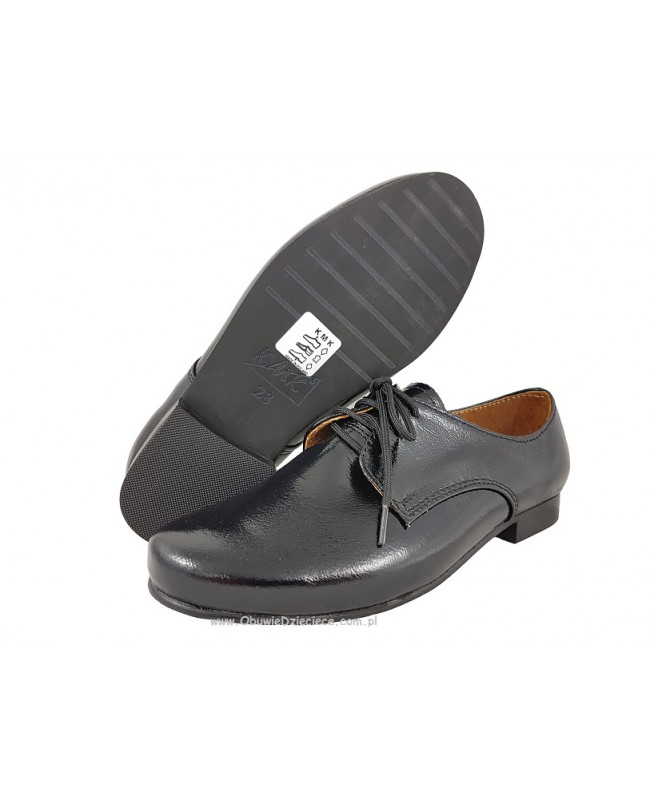 1-KMK 99 PMAT CZARNE z wkładkami skórzanymi półmatowe sznurowane półbuty wizytowe komunijne obuwie dziecięce  21 - 30  KMK