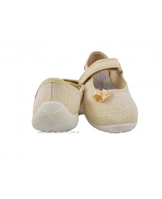 1-33-415 P  ZŁOTY BROKAT pozłacane z kokardką WKŁADKA PROFILOWANA AG+ balerinki kapcie wcz.dziecięce Renbut