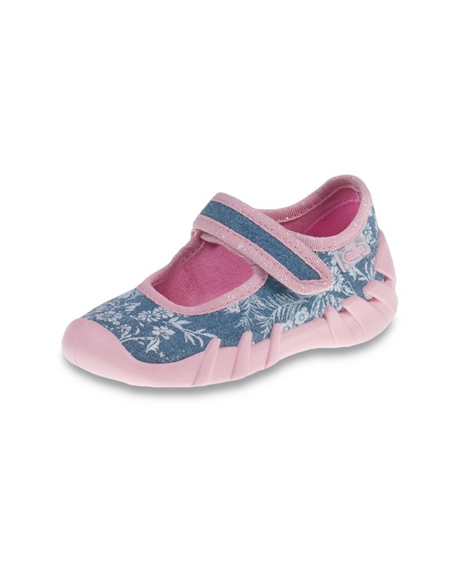 0-109P160 SPEEDY JEANS różowy w kwiaty kapcie buciki czółenka obuwie dziecięce poniemowlęce Befado  18-26