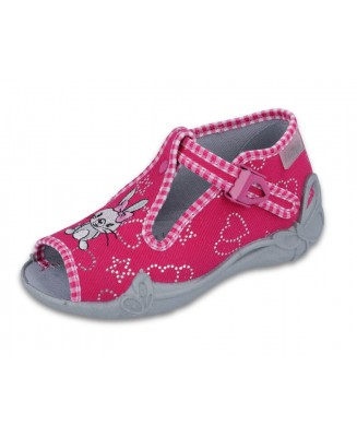 01-213P105 PAPI RÓŻOWO SZARE z królikiem kapcie dziewczęce buciki sandałki obuwie wcz.dziecięce  Befado  18-25