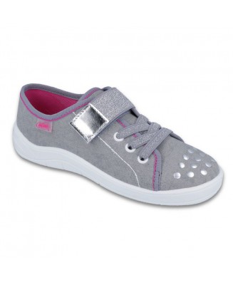 21-251Y108 TIM SZARE z srebrnymi metalowymi płatkami półtrampki na rzep kapcie buciki obuwie dziecięce na rzep BEFADO  31-36