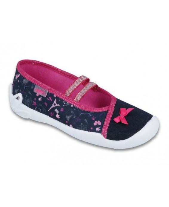 21-116Y243 BLANCA GRANAT RÓŻOWE z kokardką :: MIĘKKIE WKŁADKI SOFT-B system :: balerinki czółenka dziewczęce kapcie buciki obuwi