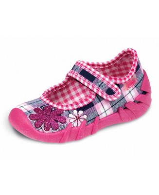 0-109P051 SPEEDY RÓŻOWA kratka z kwiatkiem :: MIĘKKIE WKŁADKI SOFT-B system ::  kapcie buciki czółenka dziewczęce obuwie dziecię