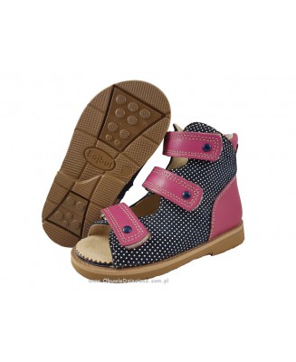 8-B-26grkr BAJBUT RÓŻ GRANAT W KROPKI buty sandały  : WKŁADKI SKÓRZANE ORTO SUPINUJĄCE : trzewiki kapcie ortopedyczne profilakty