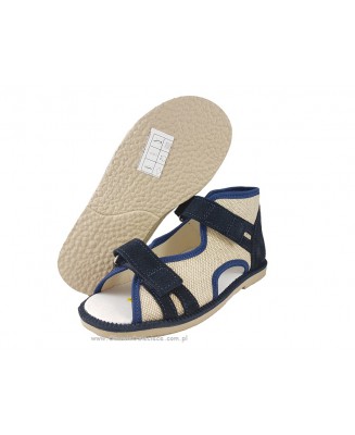 8-13-BS191/A MAJA GRANATOWE zamsz lniane ortopedyczne profilaktyczne kapcie sandałki dziecięce przedszk. 21-30 buty Postęp