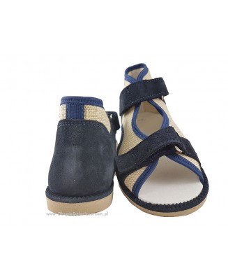 8-13-BS191/A MAJA GRANATOWE zamsz lniane ortopedyczne profilaktyczne kapcie sandałki dziecięce przedszk. 21-30 buty Postęp