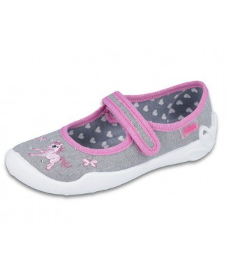 1-114X325 BLANCA SZARO RÓZOWE z konikiem :: balerinki czółenka dziewczęce kapcie-buciki obuwie dziecięce  Befado  25-30