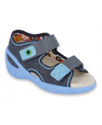 01-065P125 SUNNY SZARO NIEBIESKIE sandałki : WKŁADKI SKÓRZANE : sandały profilaktyczne kapcie obuwie dziecięce Befado  20-25