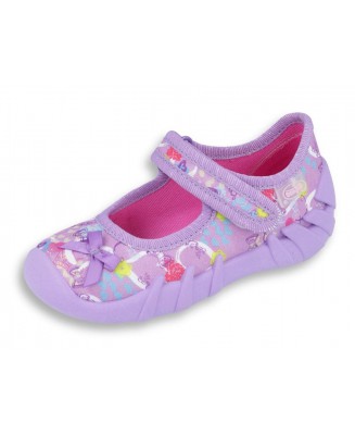 0-109P182 SPEEDY LILA-FIOLET JASNY z kokardką - kapcie buciki czółenka baleriny dziewczęce obuwie dziecięce poniemowlęce