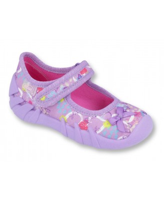0-109P182 SPEEDY LILA-FIOLET JASNY z kokardką - kapcie buciki czółenka baleriny dziewczęce obuwie dziecięce poniemowlęce