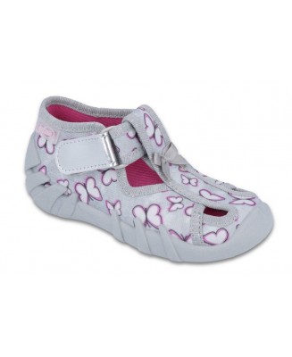 0-190P087 SPEEDY SZARE motylki - kapcie buciki obuwie dziecięce poniemowlęce Befado  18-26