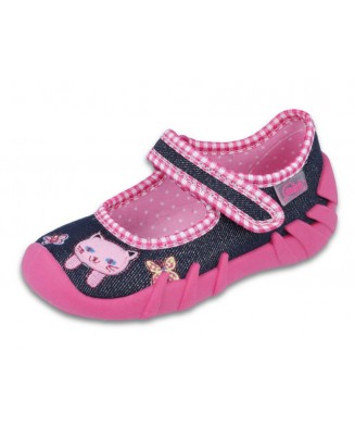 0-109P179 SPEEDY CZARNO RÓŻOWE z KOTKIEM :: MIĘKKIE WKŁADKI SOFT-B system :: - kapcie buciki czółenka dziewczęce obuwie dziecięc