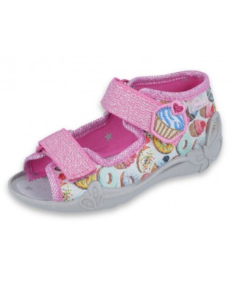 01-242P092 PAPI  KOLOROWO SREBRNE Z BROKATEM ciasteczka :: sandałki kapcie buciki obuwie wcz.dziecięce buty Befado Papi  18-25