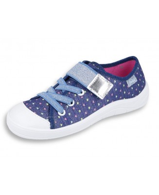 21-251Y140 TIM GRANATOWE z brokatem w serduszka półtrampki na rzep kapcie buciki obuwie dziecięce na rzep BEFADO  31-36