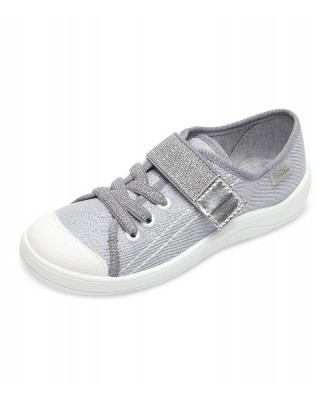 21-251Y075 TIM SREBRNE z brokatem półtrampki na rzep kapcie buciki obuwie dziecięce na rzep BEFADO  31-36