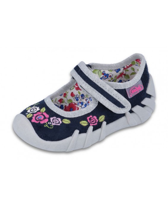 0-109P170 SPEEDY CZARNO SZARE w kwiatki :: kapcie buciki czółenka baleriny eleganckie obuwie dziecięce poniemowlęce Befado  18-2