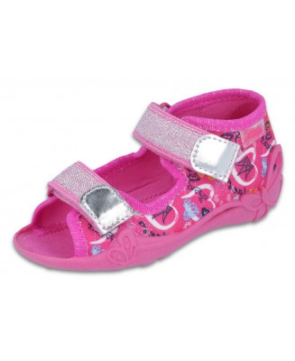 01-242P087 PAPI RÓZOWO SREBRNE w serduszka :: sandałki kapcie buciki obuwie wcz.dziecięce buty Befado Papi  18-25