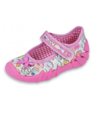 0-109P191 SPEEDY Różowo kolorowe w ciasteczka - kapcie buciki czółenka obuwie dziecięce poniemowlęce Befado  18-26