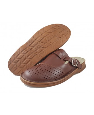 7-213br ciemno brązowe klapki skórzane męskie profilaktyczne medyczne BHP  40-46  Bootman