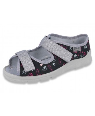 20-969Y144 MAX JUNIOR CZARNO SREBRNE serduszka :: sandałki dziewczęce kapcie dziecięce Befado Max 31-33