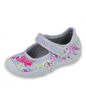 0-109P192 SPEEDY SZARO SREBRNE budogi i kokardka :: kapcie buciki czółenka obuwie dziecięce poniemowlęce Befado  18-26