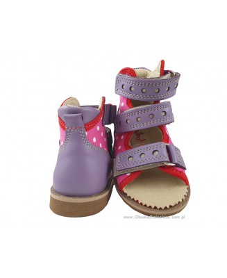 8-B-23rżkr BAJBUT różowe w kropki jasny fiolet lniane  buty sandałki trzewiki kapcie ortopedyczne profilaktyczne dziecięce 19-34