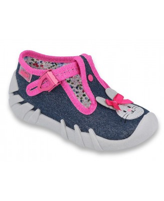 0-110P379 SPEEDY GRANATOWO RÓŻOWE BROKAT zajączek :: kapcie buciki obuwie dziecięce poniemowlęce Befado  18-26