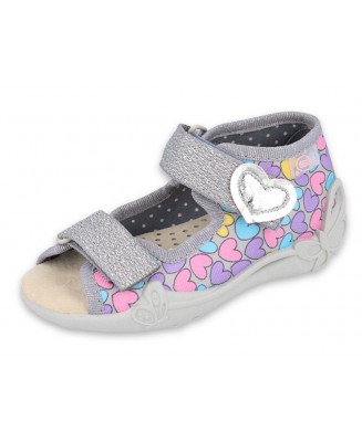 01-342P013 PAPI SZARO SREBRNE brokat :: WKŁADKI SKÓRZANE :: sandałki kapcie buciki obuwie wcz.dziecięce buty Befado Papi  18-25