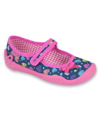 1-114X396 BLANCA GRANATOWO RÓŻ serduszka kokardka :: MIĘKKIE WKŁADKI SOFT-B system :: balerinki czółenka dziewczęce kapcie-bucik