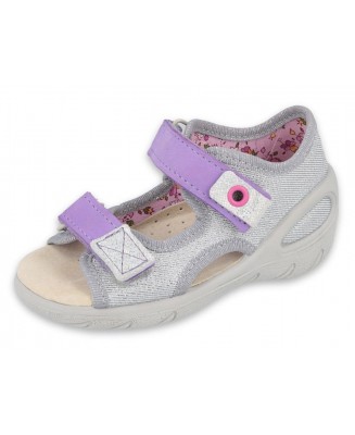 20-065X144 SUNNY SZARO SREBRNE FIOLET brokat : WKŁADKI SKÓRZANE i RZEPY : sandały profilaktyczne - kapcie obuwie dziecięce Befad