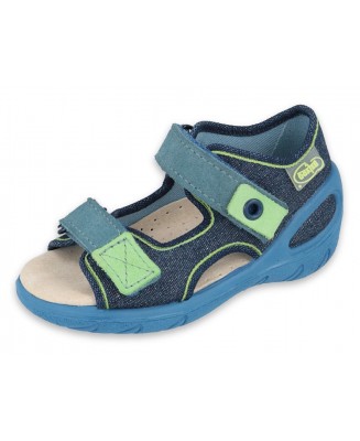 01-065P142 SUNNY JEANS NIEBIESKIE LIMONKA : WKŁADKI SKÓRZANE i RZEPY : sandałki sandały profilaktyczne kapcie obuwie dziecięce B