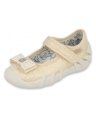 0-109P206 SPEEDY ZŁOTE z kokardką :: MIĘKKIE WKŁADKI SOFT-B system :: kapcie buciki czółenka baleriny eleganckie obuwie dziecięc