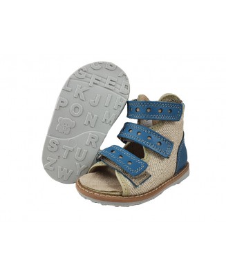 8-B-23ni BAJBUT niebieskie lniane buty sandałki trzewiki kapcie ortopedyczne profilaktyczne dziecięce 19-34  Bajbut