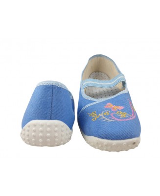 21-3SYL/54/01 niebieskie czółenka-kapcie-buciki dziewcz.+wkładki skórzane Raweks