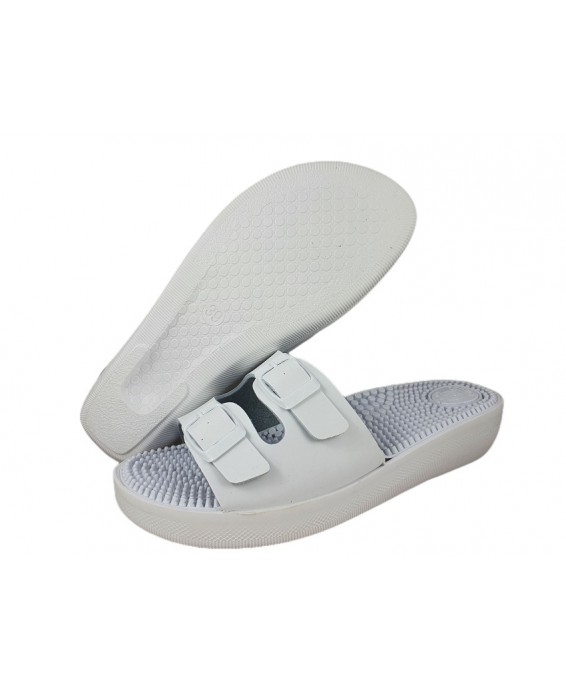 31-1021/6 Fakirki Białe Saniflex kapcie-klapki profilaktyczne z kolcami i z klamerką damskie Saniflex