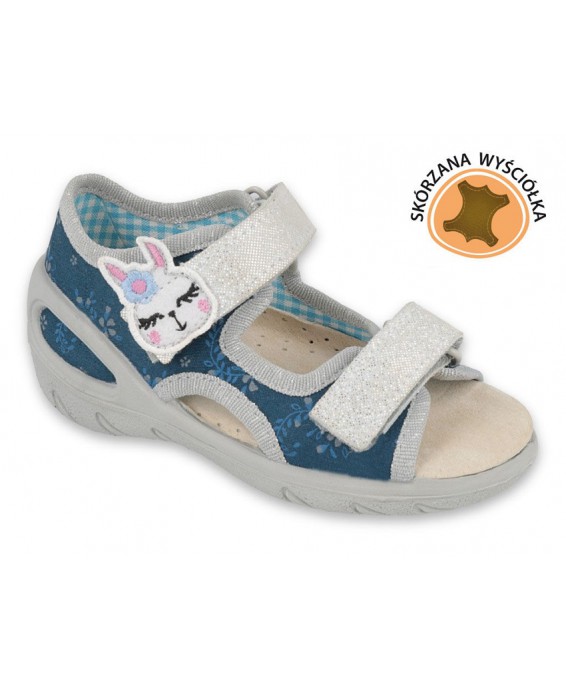 20-065X154 SUNNY GRANAT SZARE brokat zajaczek : WKŁADKI SKÓRZANE i RZEPY : sandały profilaktyczne - kapcie obuwie dziecięce Befa