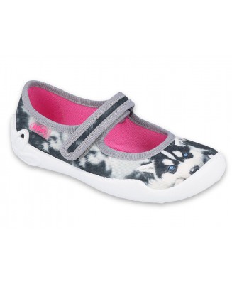 1-114X440 BLANCA SZARO CZARNY husky :: MIĘKKIE WKŁADKI SOFT-B system :: balerinki czółenka dziewczęce kapcie-buciki 25-30