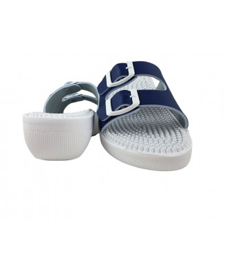 31-1021/6 Fakirki Granatowo Białe Saniflex kapcie-klapki profilaktyczne z kolcami i z klamerką damskie Saniflex