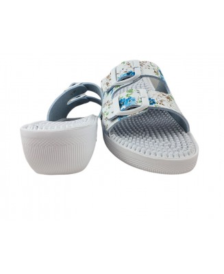 31-1029/6 Fakirki Białe Kwiatki Saniflex kapcie-klapki profilaktyczne z kolcami i z klamerką damskie Saniflex