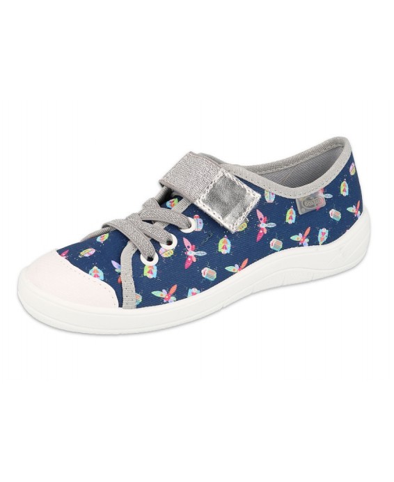 21-251Y177 TIM GRANAT SREBRNE BROKAT ważki : półtrampki na rzep kapcie buciki obuwie dziecięce na rzep BEFADO  31-36