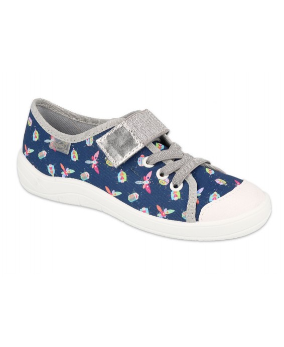 21-251Y177 TIM GRANAT SREBRNE BROKAT ważki : półtrampki na rzep kapcie buciki obuwie dziecięce na rzep BEFADO  31-36