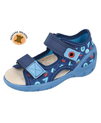 20-065X161 SUNNY NIEBIESKIE GRANAT W LITERKI sandałki : WKŁADKI SKÓRZANE : sandały profilaktyczne  - kapcie obuwie dziecięce Bef