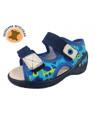 01-065P156 SUNNY NIEBIESKI GRANAT koparki betoniarki wywrotki : WKŁADKI SKÓRZANE i RZEPY : sandały profilaktyczne kapcie obuwie 