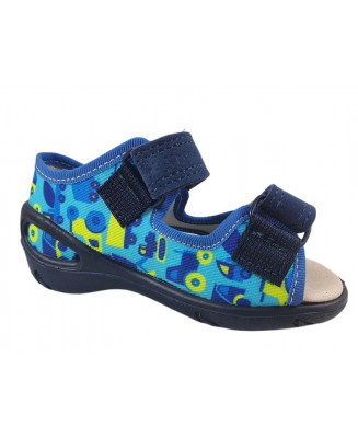 01-065P156 SUNNY NIEBIESKI GRANAT koparki betoniarki wywrotki : WKŁADKI SKÓRZANE i RZEPY : sandały profilaktyczne kapcie obuwie 