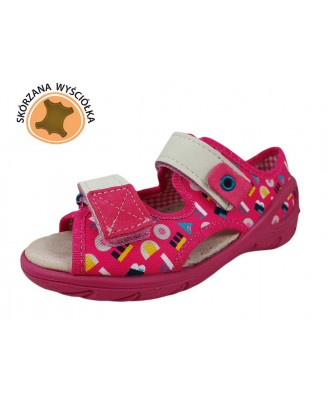 01-065P153 SUNNY RÓŻOWE literki : WKŁADKI SKÓRZANE : sandały profilaktyczne kapcie obuwie dziecięce Befado  20-25