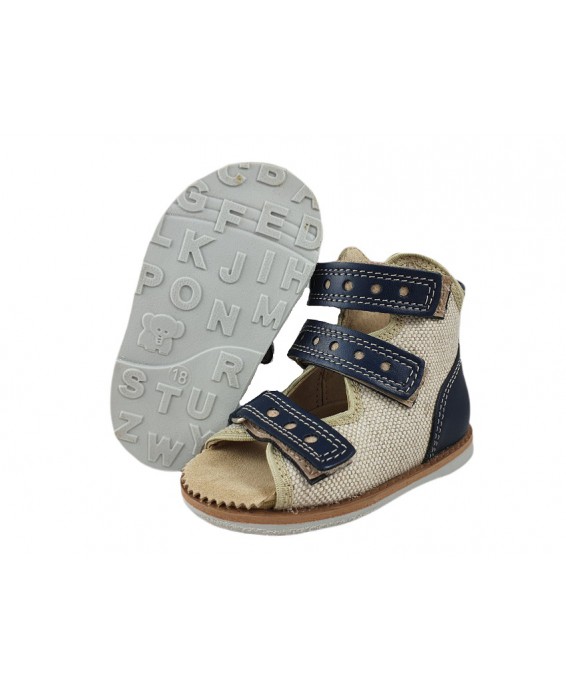 8-B-23ni BAJBUT granatowe lniane buty sandałki trzewiki kapcie ortopedyczne profilaktyczne dziecięce 19-34  Bajbut