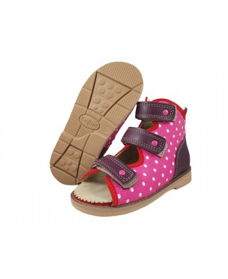 8-B-23rż BAJBUT FIOLET CIEMNY RÓŻ KROPKI lniane WKŁADKI SKÓRZANE ORTO SUPINUJĄCE : lniane buty sandałki kapcie ortopedyczne-prof